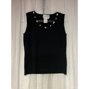 Joseph A. Womens Y2K Black 3D Floral Tank Top Size XL Sleeveless cottagecore